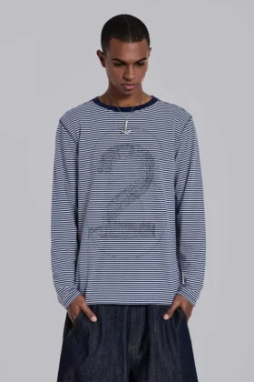 62 Stripe Navy Long-Sleeve Top