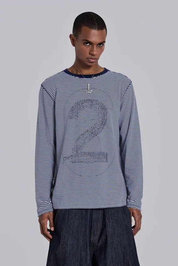 62 Stripe Navy Long-Sleeve Top