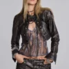Alektra Military PU Leather Crop Jacket