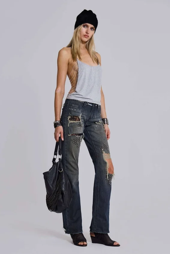 Aleya Beaded Top in Grey Marl