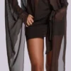 Aria Mesh Plunge Mini Dress in Brown