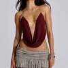 Asteria Backless Cowl Top in Burgundy