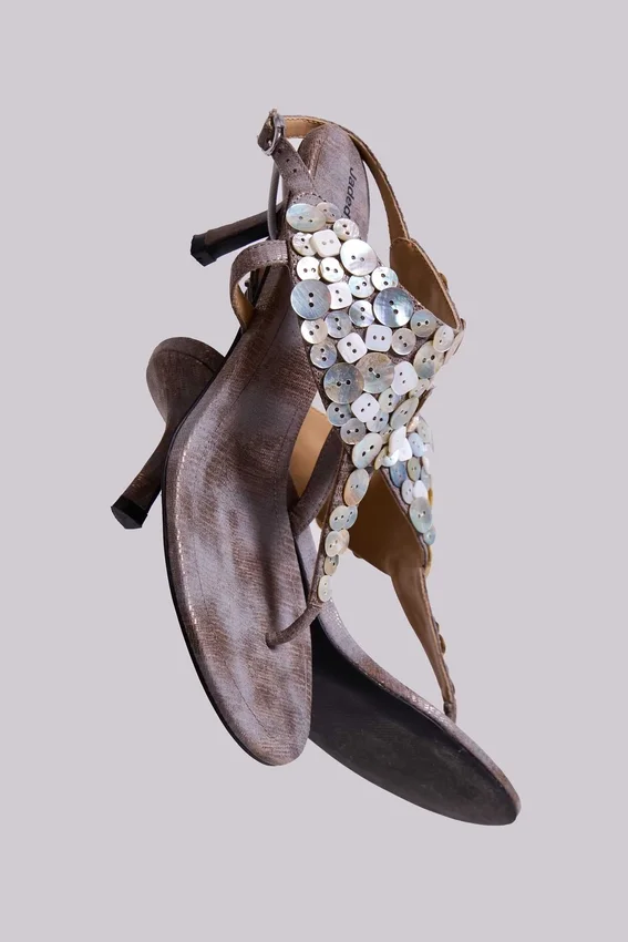Azaela Metallic Button Heeled Sandals