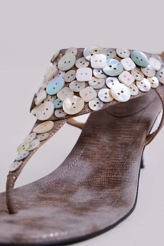 Azaela Metallic Button Heeled Sandals