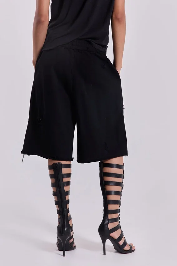 Black Distressed Monster Shorts