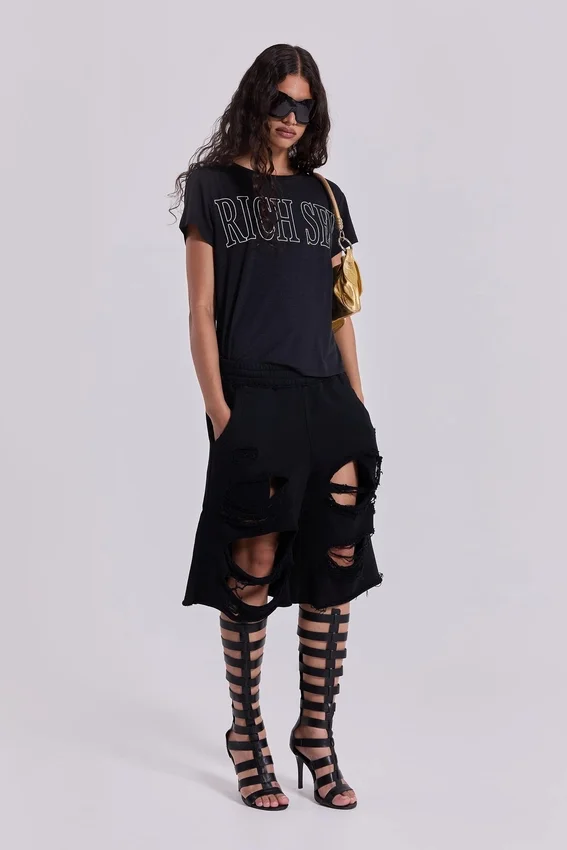 Black Distressed Monster Shorts
