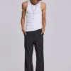 Black Pinstripe Stacked Bootcut Suit Pants