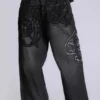 Black Raised Embroidery XL Colossus Jeans