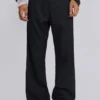 Black Stacked Bootcut Suit Pants