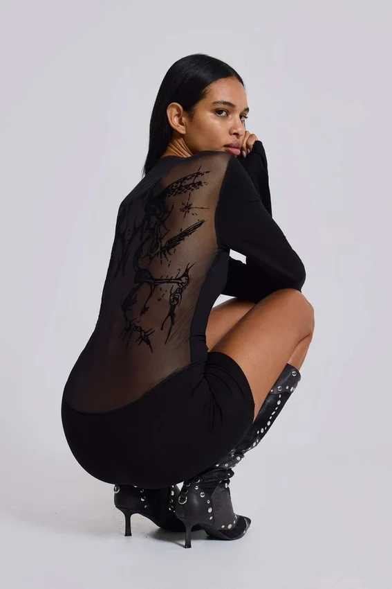 Black Wings Mesh Dress
