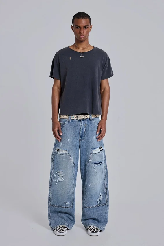 Blue Vintage Distressed Carpenter Jeans