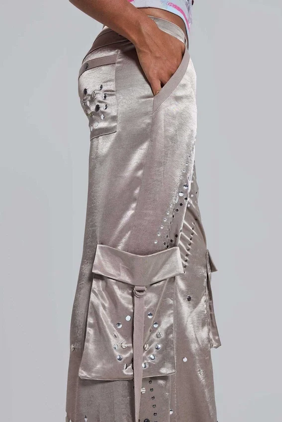 Briony Studded Satin Cargo Trousers