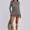 Button Me Up Mini Dress in Grey