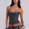 Deva Sequin Knit Corset Top in Midnight