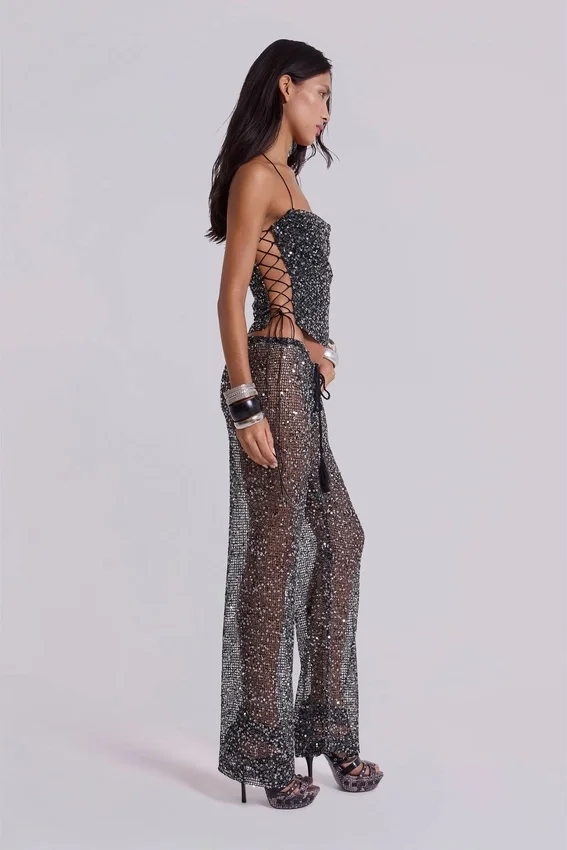 Deva Sequin Knit Corset Top in Midnight