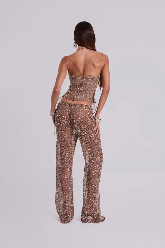 Deva Sequin Knit Trousers in Sand
