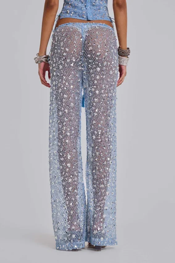 Deva Sequin Knit Trousers in Sky