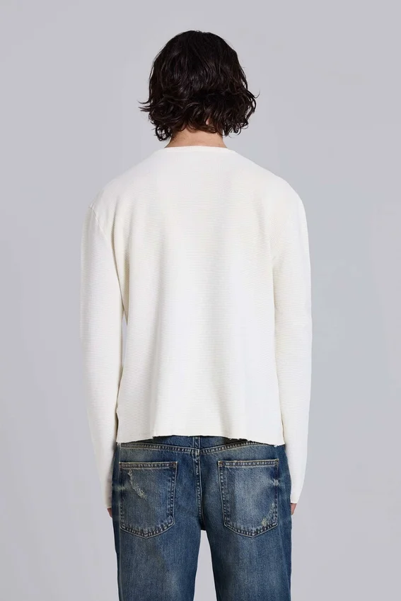 Ecru Waffle Henley Top