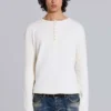 Ecru Waffle Henley Top