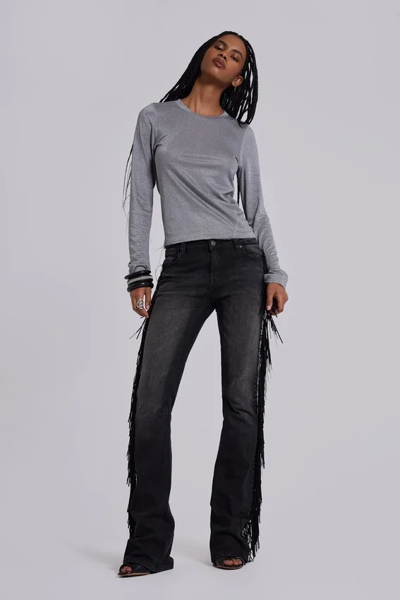 El Topo Fringe Bootcut Jeans in Black Wash