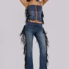 Odile Denim Fringe Lace Up Corset