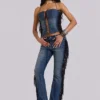 Odile Denim Fringe Lace Up Corset