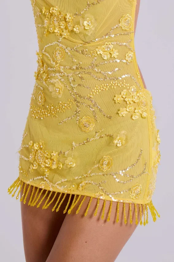 Ellora Embellished Mini Dress in Solar