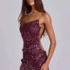 Ellora Embellished Mini Dress in Wine