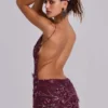 Ellora Embellished Mini Dress in Wine