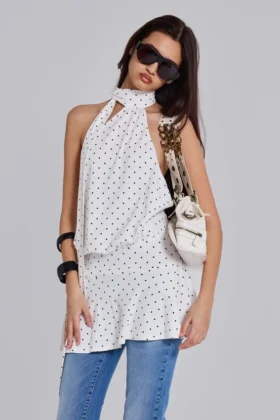 Enya Backless Mini Dress in Polkadot