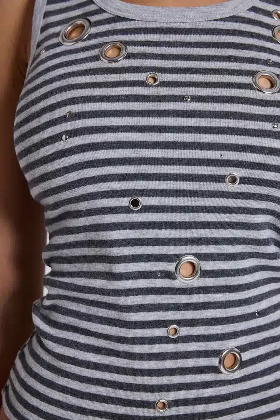 Eye Contact Vest Top With Eyelets in Stripe