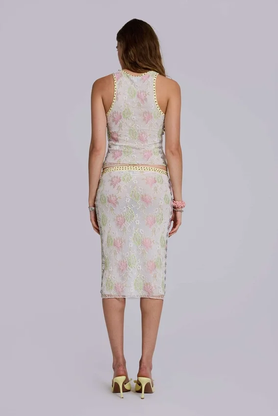 Fioretta Studded Lace Midi Skirt