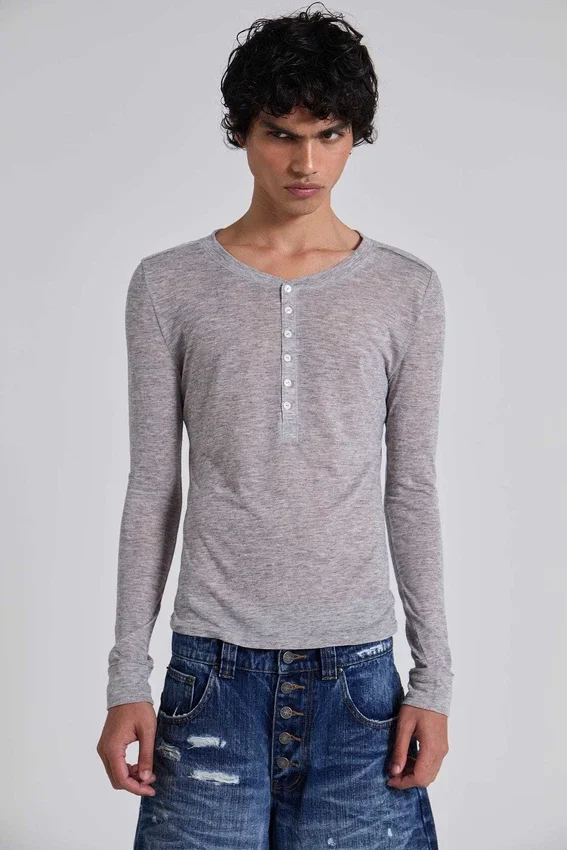 Grey Marl Haze Henley Top