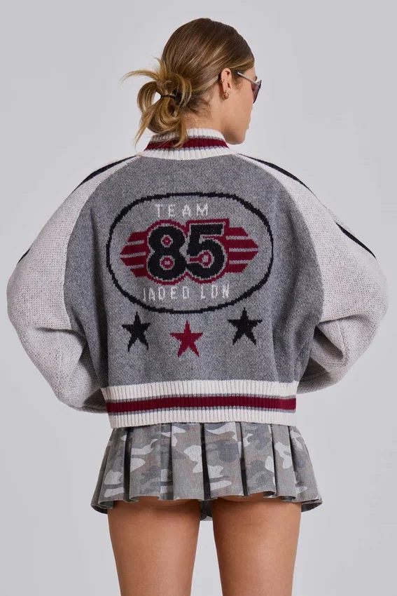 Grey Team 85 Knitted Bomber Jacket