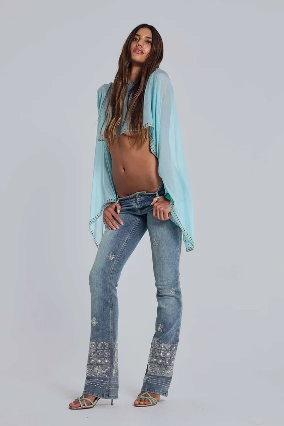 Hand-Beaded Bootcut Cooper Jeans