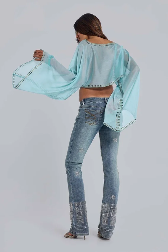 Hand-Beaded Bootcut Cooper Jeans