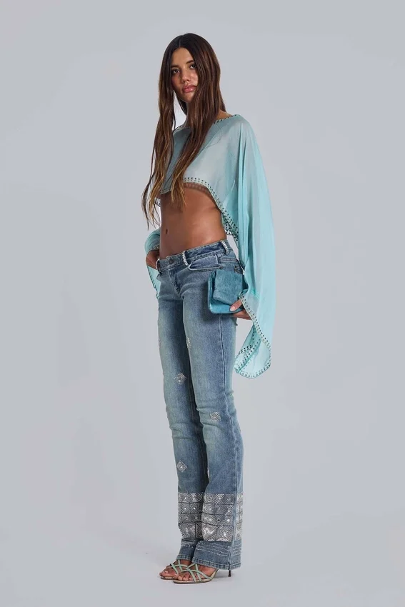 Hand-Beaded Bootcut Cooper Jeans