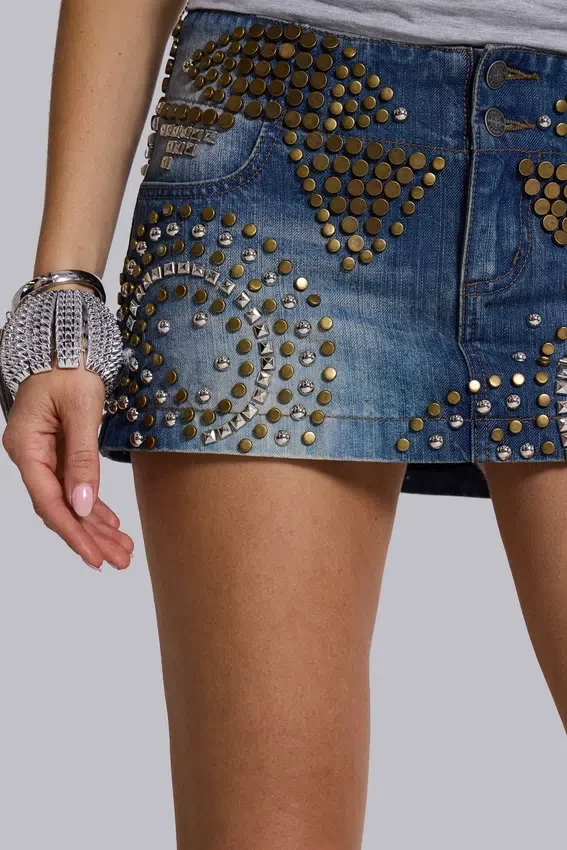 Hena Studded Denim Mini Skirt