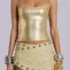 Idol Metallic Bandage Corset Top in Gold