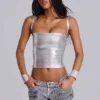 Idol Metallic Bandage Corset Top in Silver
