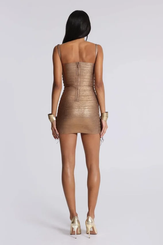 Idol Metallic Bandage Mini Dress in Bronze