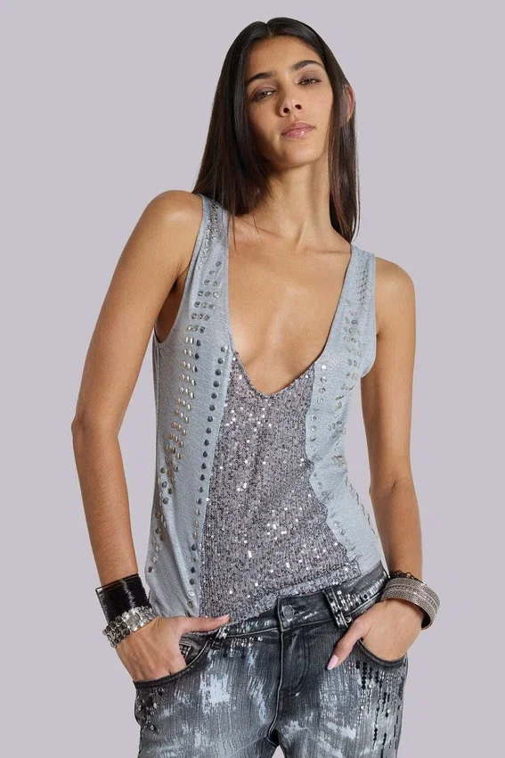 Kate Studded Plunge Vest Top