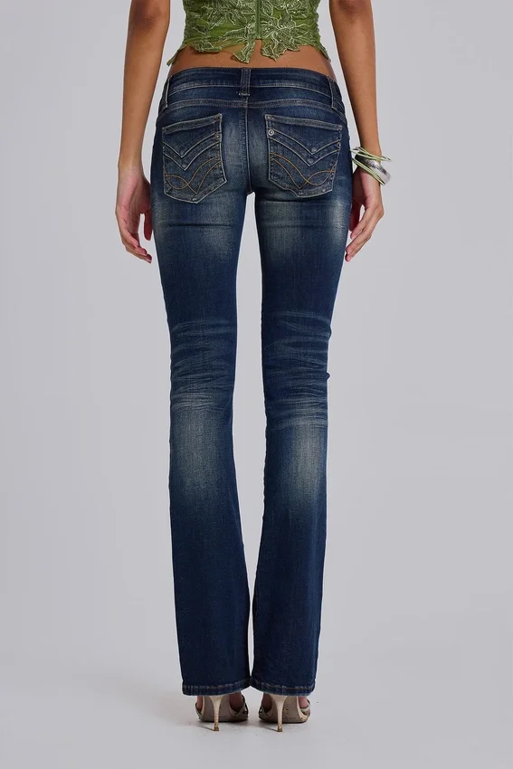 Kelsey Low Rise Skinny Bootcut Jeans in Dark Wash
