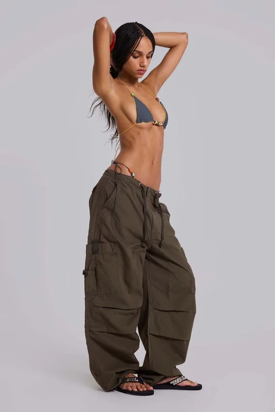 Khaki Parachute Cargo Pants