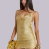 Lavinia Backless Fringe Mini Dress in Gold