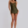 Lavinia Backless Fringe Mini Dress in Khaki