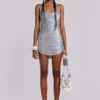 Lavinia Backless Fringe Mini Dress in Steel