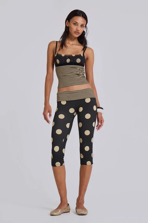 Lola Ruched Cami Top in Polkadot Stripe