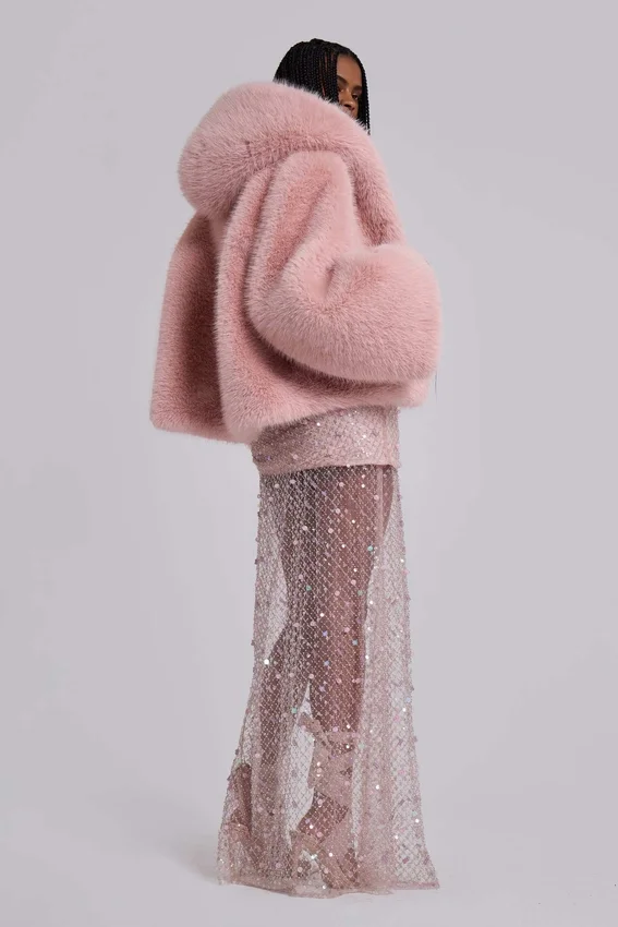 Mara Oversized Faux Fur Coat in Pink