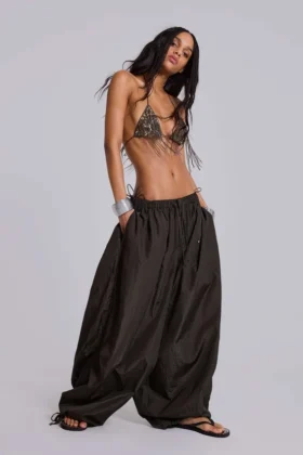 Nexis Nylon Balloon Parachute Pants in Khaki